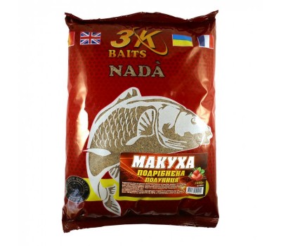 Прикормка 3K Baits макуха измельченная(клубника)1kg